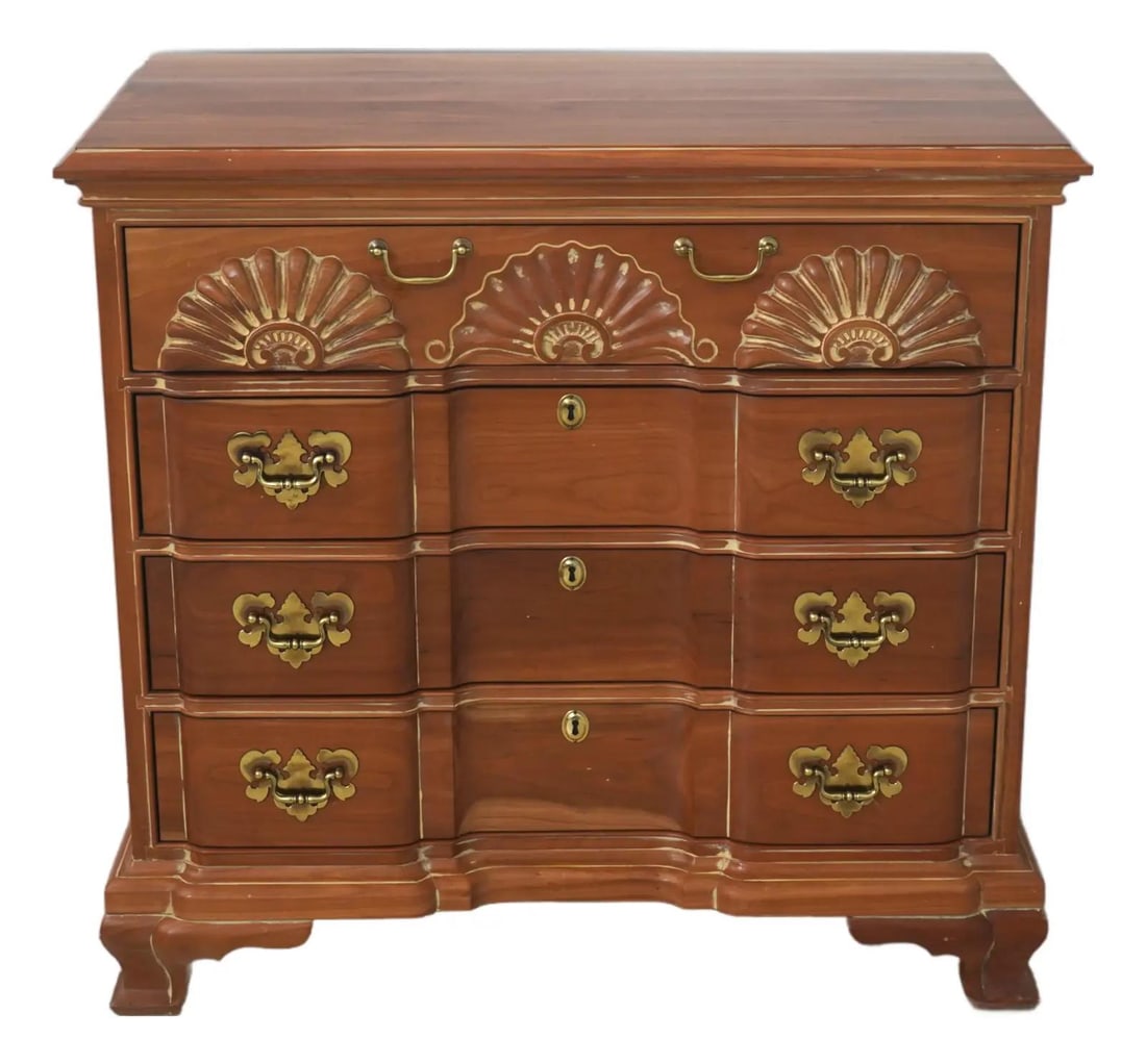 Chippendale Style Cherry Block Front Chest 36w x 20d x 34h: Chippendale Style Cherry Block Front Chest 36w x 20d x 34h This Cherry Georgian Style Block Front Chest is a pre-owned piece with a traditional 18th century-inspired design. It features cherry wood co