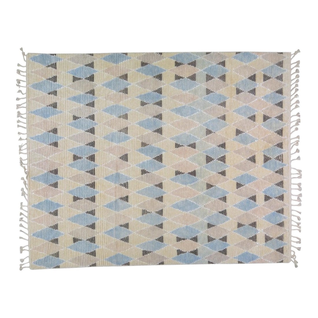 Beni Ourain Wool Moroccan Rug Hand Knotted Soft Contemporary 8'2" x 10'2": Beni Ourain Wool Moroccan Rug Hand Knotted Soft Contemporary 8'2" x 10'2" This early 21st century Moroccan Beni Ourain rug features a hand-knotted construction, natural white wool tones, and a soft