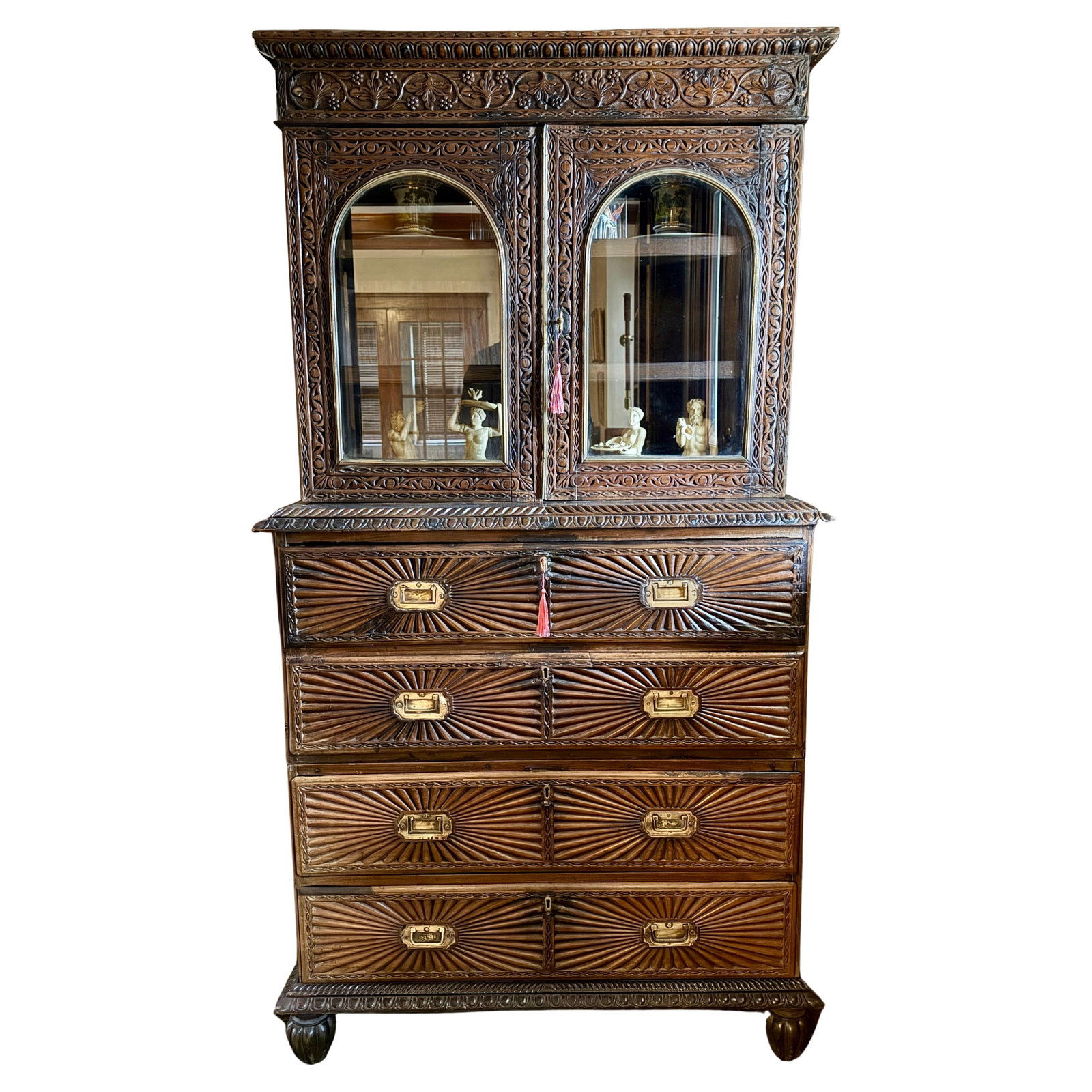 19th Century Anglo-Indian Rosewood Campaign Secretary Bookcase: 19th Century Anglo-Indian Rosewood Campaign Secretary Bookcase This 19th-century Anglo-Indian campaign secretary bookcase is a remarkable representation of colonial-era craftsmanship, crafted from