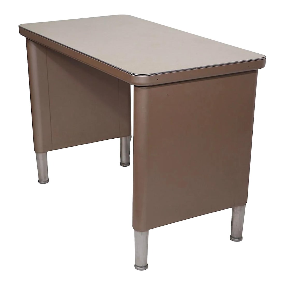 Vintage McDowell and Craig Industrial Writing Desk 1960s Chrome Steel: Vintage McDowell and Craig Industrial Writing Desk 1960s Chrome Steel This vintage tanker style writing desk from McDowell and Craig embodies the industrial design aesthetic of the 1960s. Ideal for us