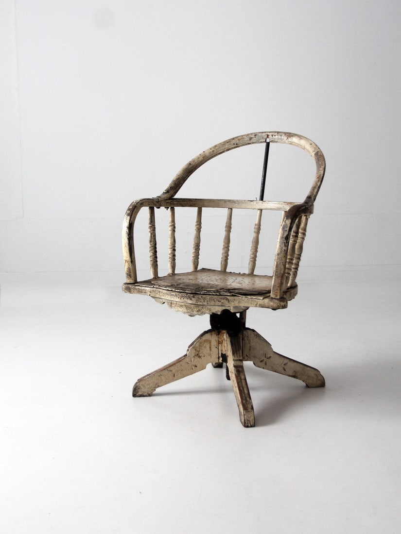 Late 19th Century Captains Chair Swivel Wood Desk Seat 35 inch (1 of 6)