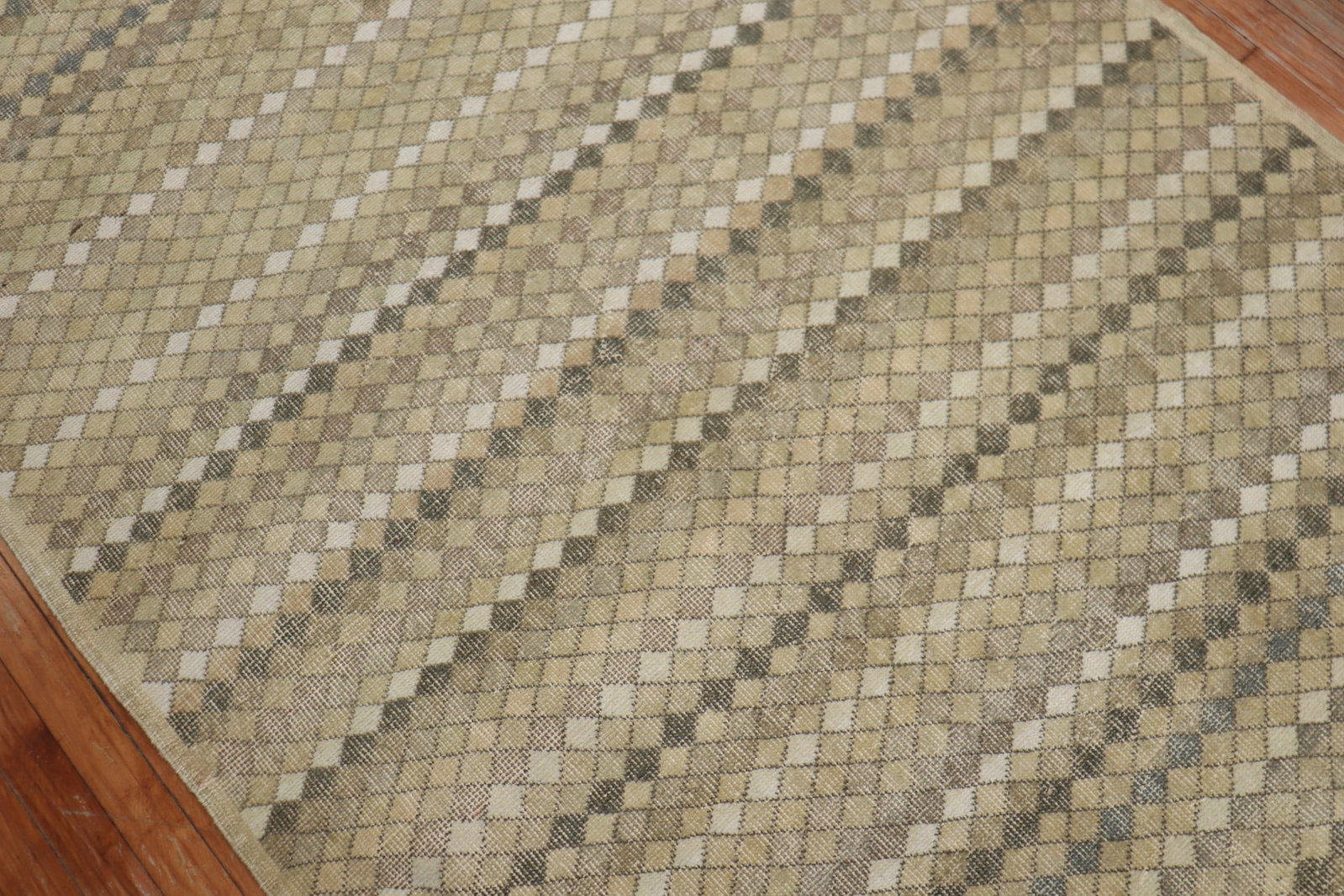 4' 5" x 11' 4" Anatolian Deco Runner Rug in Neutral Tones: 4' 5" x 11' 4" Anatolian Deco Runner Rug in Neutral Tones Vintage Turkish Deco wide runner in neutral tones, dating to the mid-20th century. This pre-owned Anatolian runner is presented in a gallery f