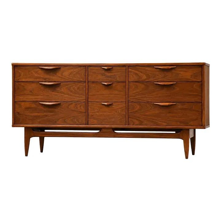 66" Walnut 9 Drawer Dresser by Lane Perception 1960s (1 of 9)