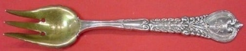 Tiffany & Co. Florentine Sterling Silver Pastry Fork 3-Tine Gold Wash: Tiffany & Co. Florentine Sterling Silver Pastry Fork 3-Tine Gold Wash Introducing the exquisite Florentine pastry fork by Tiffany & Co., crafted from high-quality sterling silver. This elegant fork fe