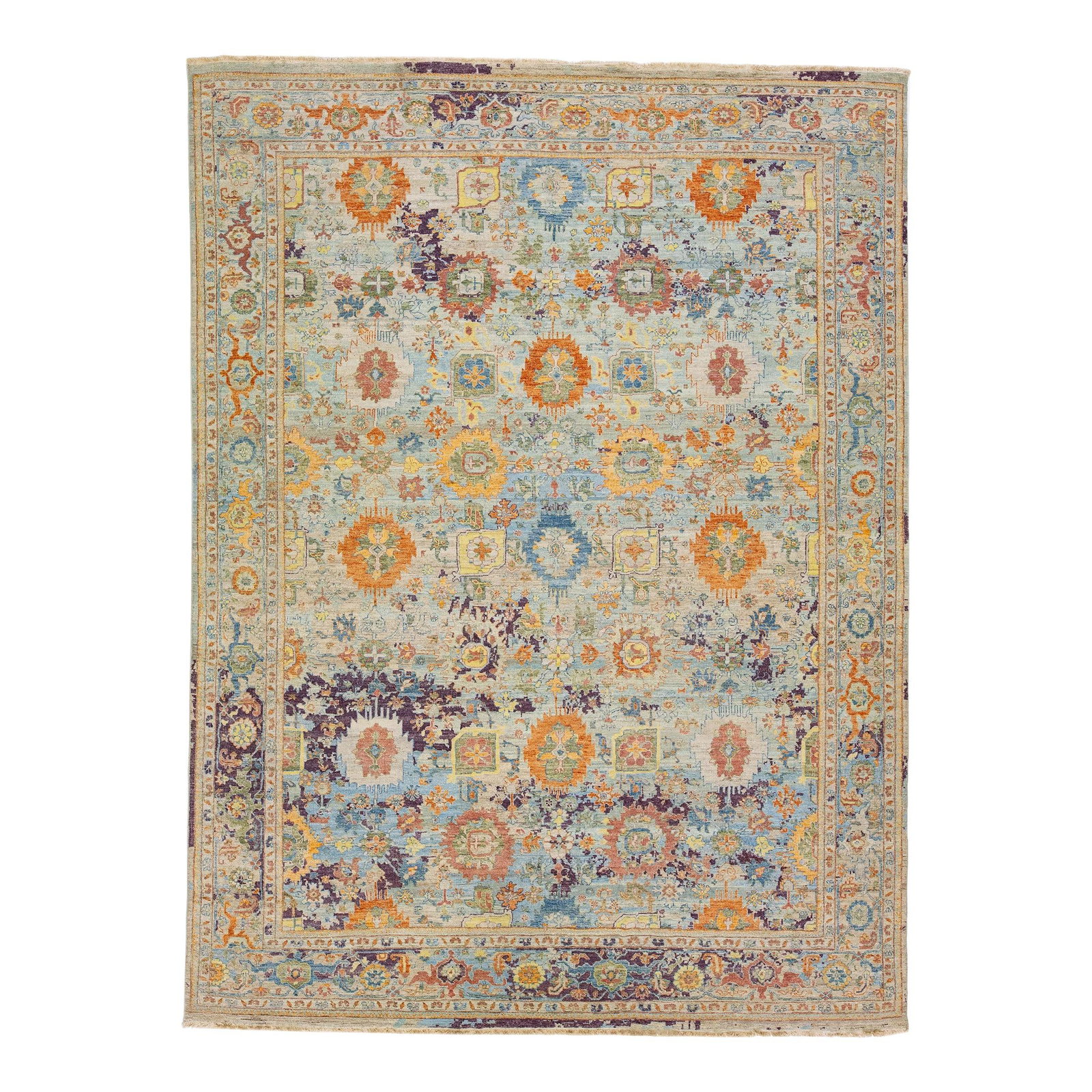 Handmade Multicolor Persian Tabriz Style Wool Rug 10' x 13'4: Handmade Multicolor Persian Tabriz Style Wool Rug 10' x 13'4 Enhance your living space with this stunning 2020s Multicolor Handmade Persian Tabriz Style Wool Rug. The Artisan line showcases a classic 