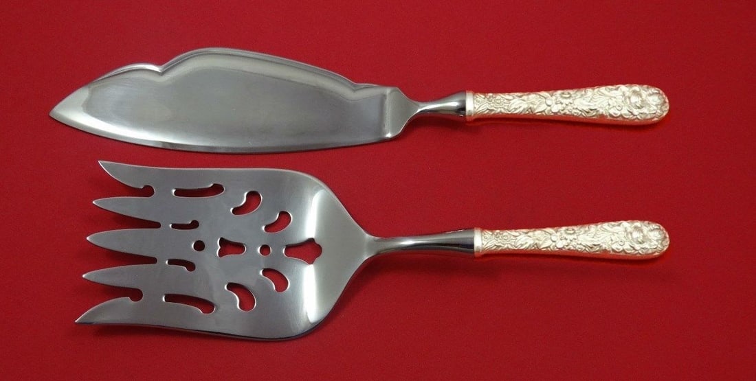 Kirk Repousse Sterling Silver Fish Serving Set 2 Piece Custom Made: Kirk Repousse Sterling Silver Fish Serving Set 2 Piece Custom Made Enhance your dining experience with this exquisite 2-piece fish serving set from Kirk. Crafted in the elegant Repousse pattern, this 