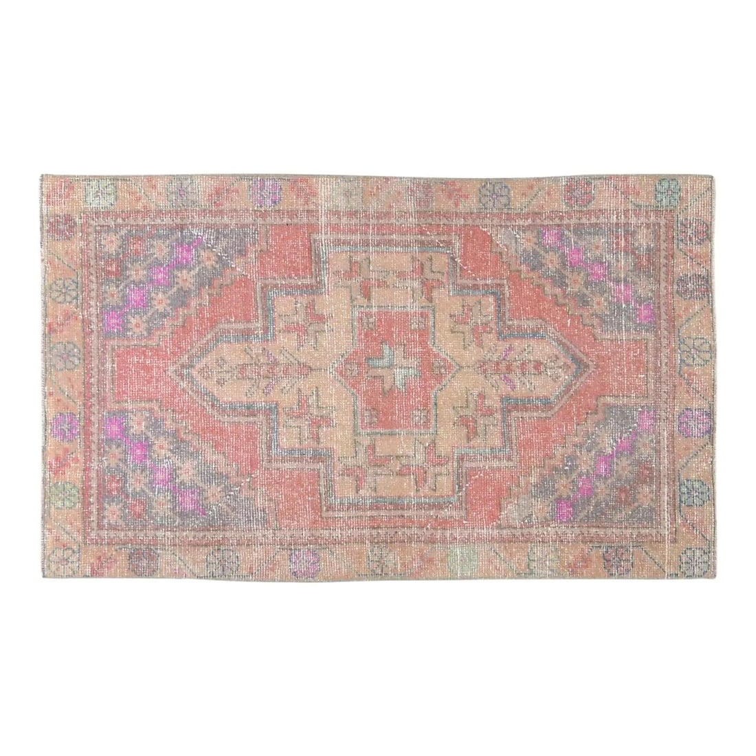 3'1" x 5'2" Anatolian Wool Area Rug Hand Knotted Vintage Turkish: 3'1" x 5'2" Anatolian Wool Area Rug Hand Knotted Vintage Turkish This vintage Turkish Anatolian rug is hand-knotted using traditional techniques, crafted from soft and durable wool. The rug features a