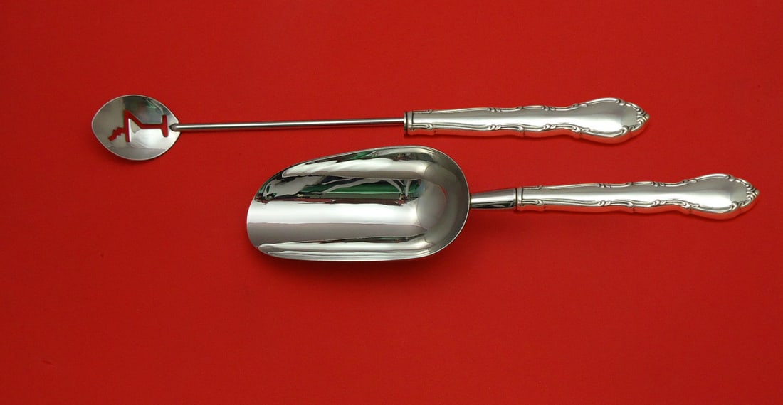 Gorham Andante Sterling Silver Bar Set 2pc Martini Spoon Ice Scoop: Gorham Andante Sterling Silver Bar Set 2pc Martini Spoon Ice Scoop Elevate your entertaining experience with this exquisite Andante by Gorham Sterling Silver Bar Set. This custom-made two-piece set fe