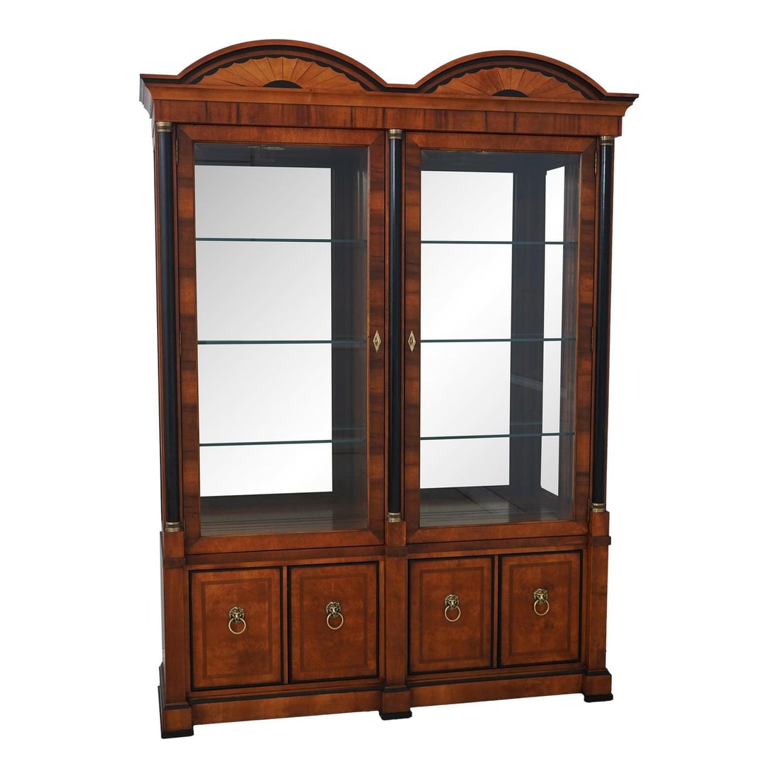 Century Neoclassical Beveled Glass Display Cabinet with Lighted Interior: Century Neoclassical Beveled Glass Display Cabinet with Lighted Interior This impressive Century Neoclassical Beveled Glass China Display Cabinet showcases exquisite craftsmanship and timeless eleganc