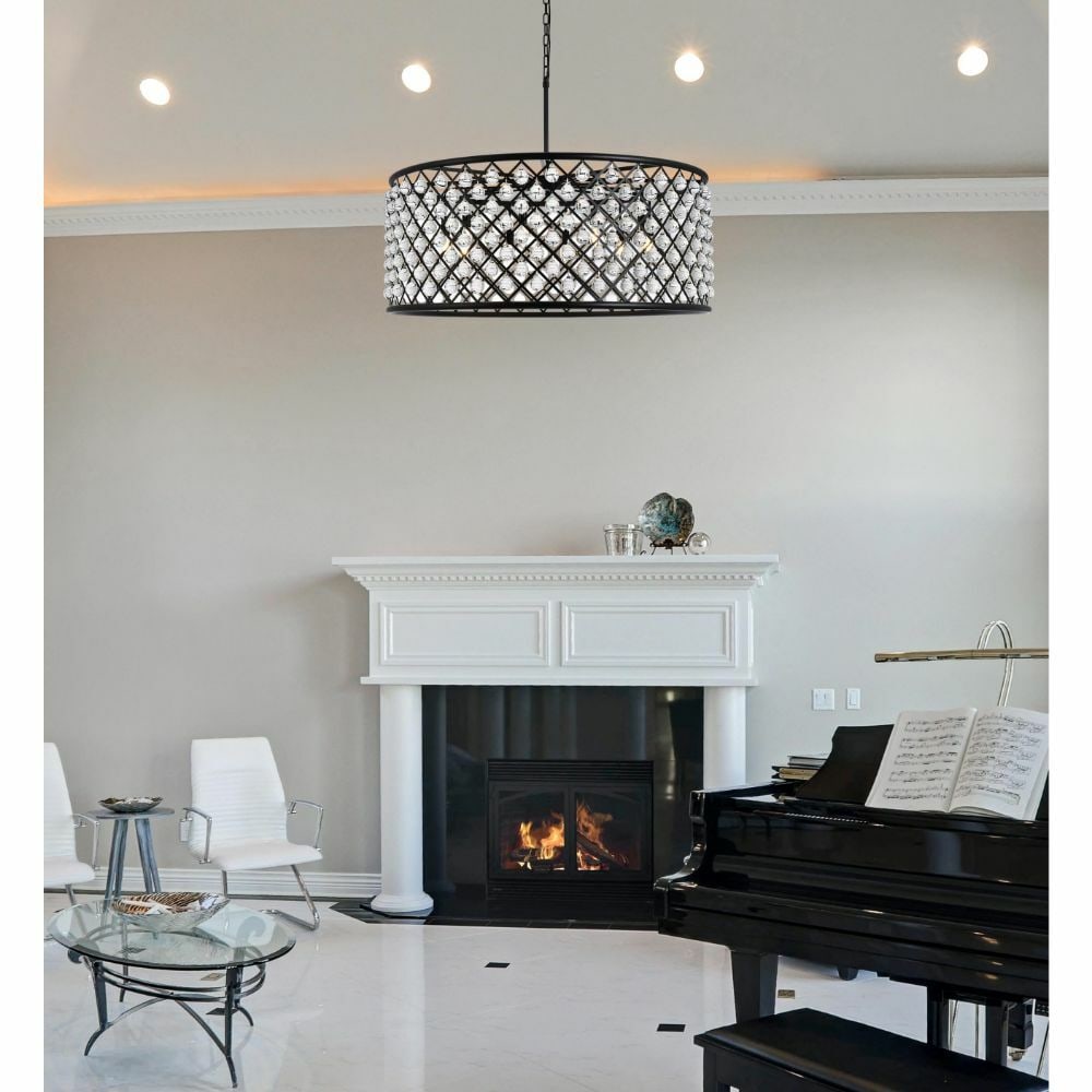 Madison 10-Light Matte Black Crystal Chandelier 42.5 Inch Adjustable: Madison 10-Light Matte Black Crystal Chandelier 42.5 Inch Adjustable This large Madison Collection chandelier features a striking matte black iron frame adorned with clear royal cut crystal balls, cre