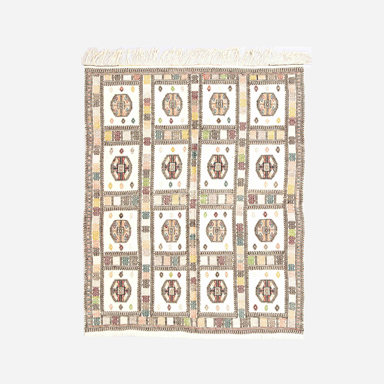 Authentic Handmade Cicim Wool Kilim 52.8 x 65 Inches: Authentic Handmade Cicim Wool Kilim 52.8 x 65 Inches Explore the unique beauty of this authentic handmade Cicim rug, meticulously crafted from high-quality wool on wool. This exquisite kilim features 