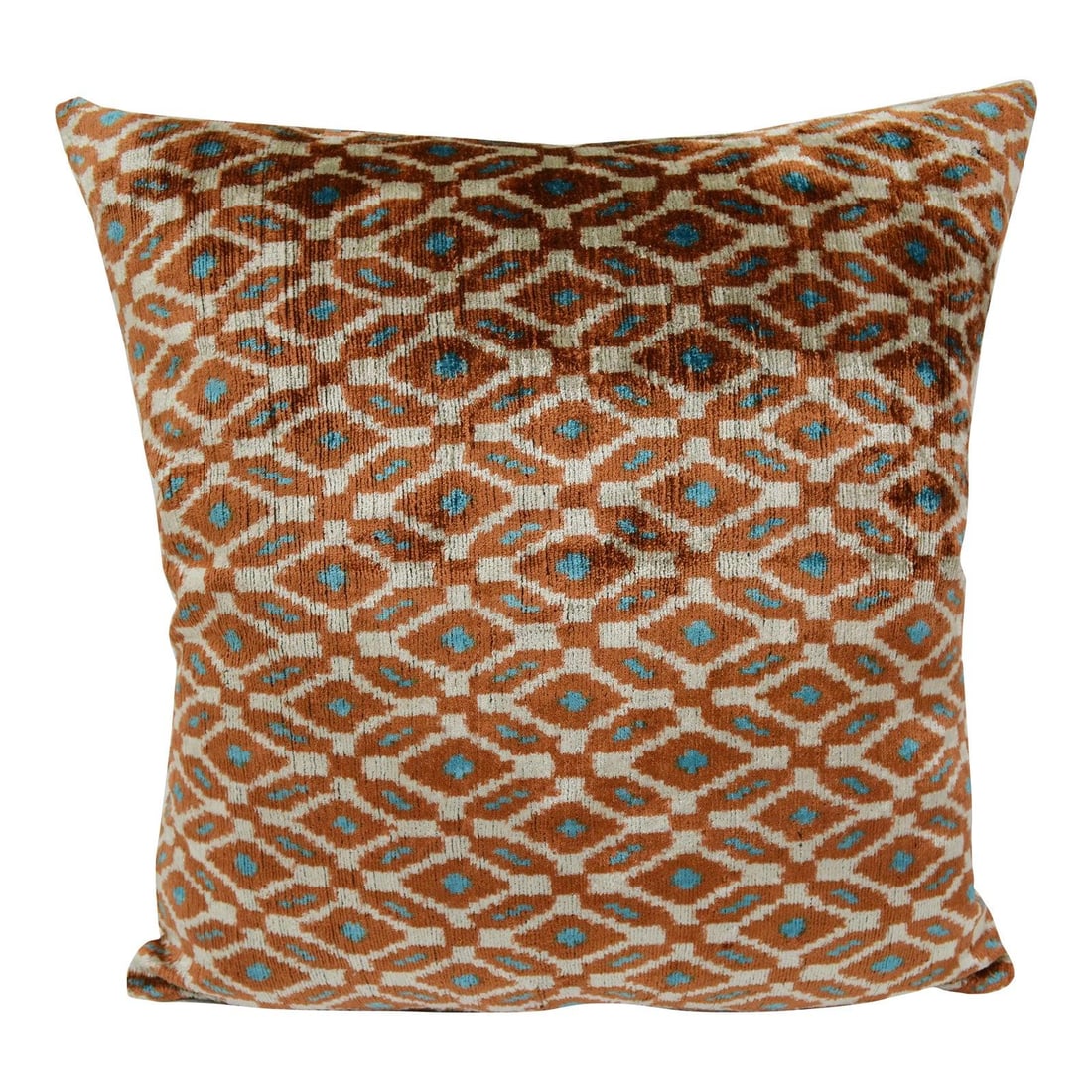 Handcrafted Uzbek Ikat Velvet Silk Pillow with Down Insert 22" Tangerine (1 of 3)