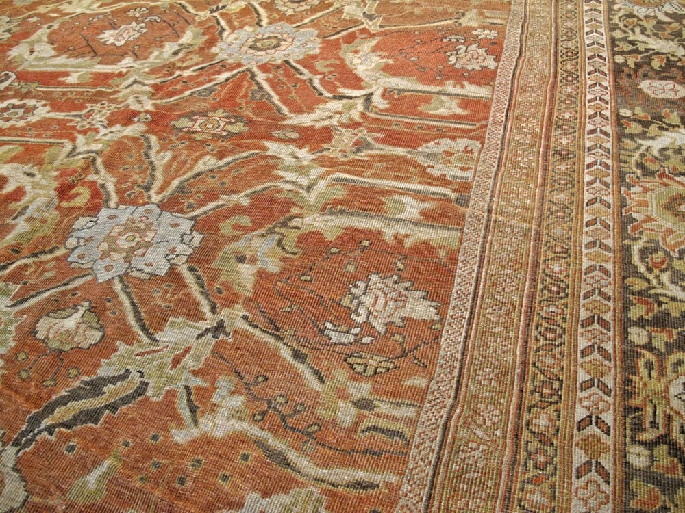 16' 10" x 26' 10" Persian Sultanabad Mahal Oversize Rug: 16' 10" x 26' 10" Persian Sultanabad Mahal Oversize Rug Early 20th century Persian Sultanabad/Mahal oversize rug with a soft red and brown all-over design. This pre-owned rug features an intricate tra