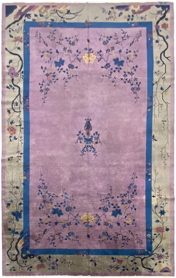 10x16 Walter Nichols Chinese Art Deco Wool Rug Tree of Life C.1920: 10x16 Walter Nichols Chinese Art Deco Wool Rug Tree of Life C.1920 Antique Chinese Art Deco area rug featuring a Floral Tree of Life pattern with butterflies and flowering branches. It is hand-knotted