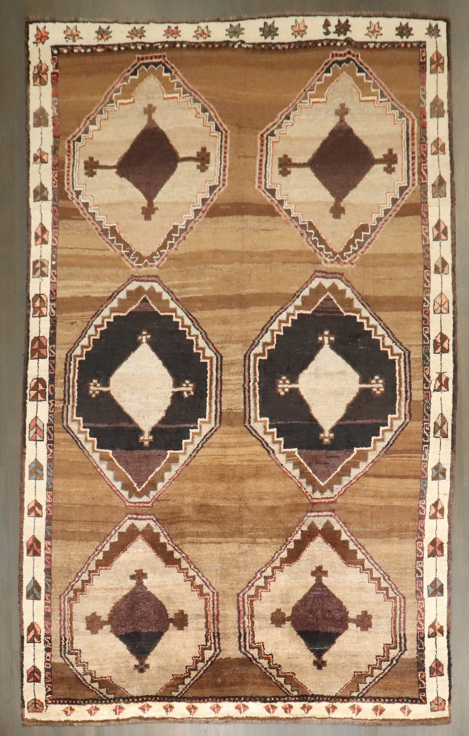 8' 1" x 12' 7" Turkish Kars Room Rug Geometric Design: 8' 1" x 12' 7" Turkish Kars Room Rug Geometric Design Mid-20th century Turkish Kars rug featuring a large-scale geometric design. This pre-owned room-size rug reflects the distinctive character of Kar