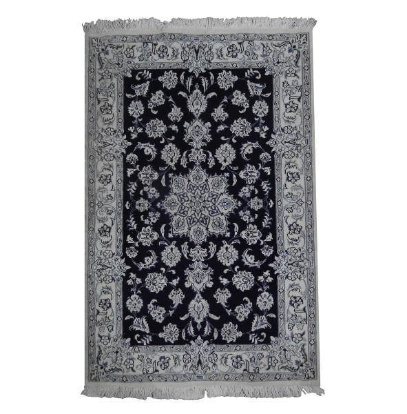 Luxurious 2.7 x 3.9 Persian Nain Rug in Blue Wool and Silk: Luxurious 2.7 x 3.9 Persian Nain Rug in Blue Wool and Silk Free continental US Shipping This exquisite Persian Nain rug features a harmonious blend of wool and silk, showcasing a beautiful blue color 