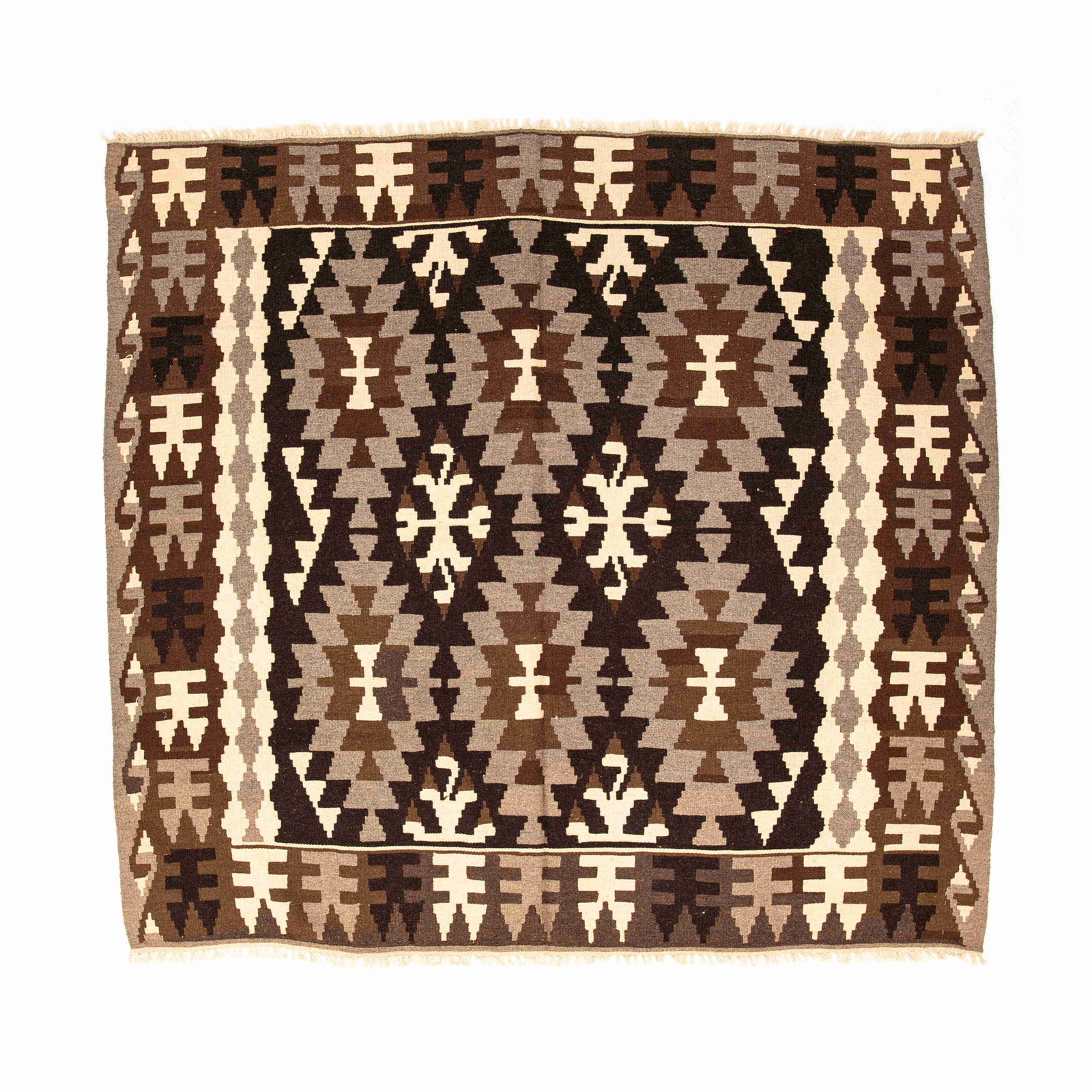 Authentic Handmade Kayseri Wool Kilim 73.2 x 80.3 Inches: Authentic Handmade Kayseri Wool Kilim 73.2 x 80.3 Inches This authentic handmade Kayseri kilim is crafted from high-quality wool on wool, showcasing the traditional artistry of Kayseri. The flat woven