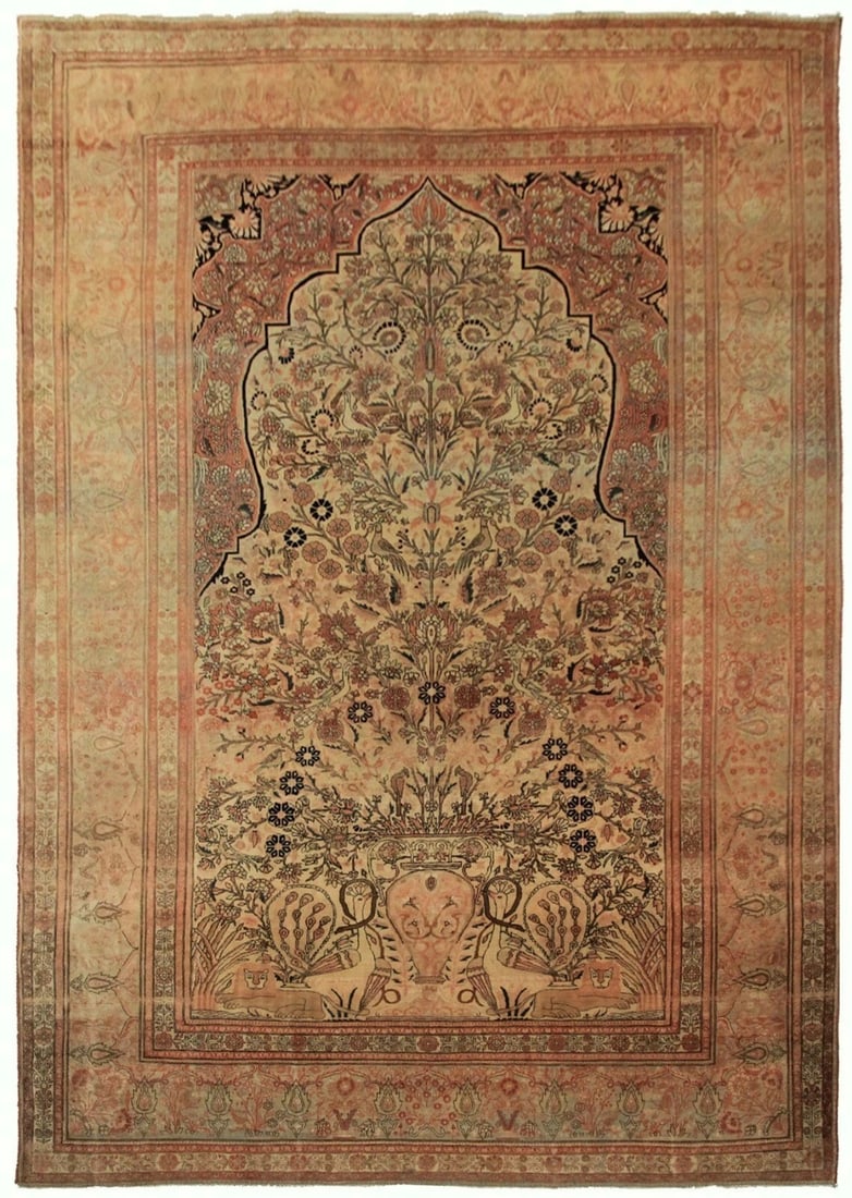 Antique Persian Mohtasham Kashan Hand Knotted Wool Rug 7x10 Tree of Life: Antique Persian Mohtasham Kashan Hand Knotted Wool Rug 7x10 Tree of Life This is an authentic antique Persian Mohtasham Kashan rug, hand-knotted from high-quality kork wool and dating to circa 1870. T