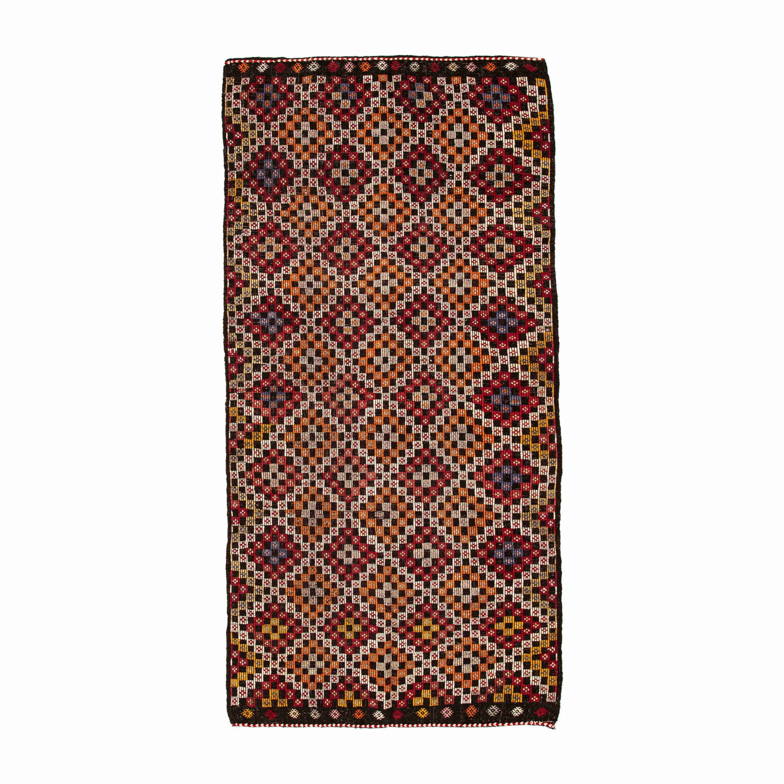 Authentic Handmade Cicim Wool Kilim 61 x 129.9 Inches: Authentic Handmade Cicim Wool Kilim 61 x 129.9 Inches Experience the artistry of this authentic handmade Cicim kilim, crafted from high-quality wool on wool. This flat-woven piece showcases a perfect 