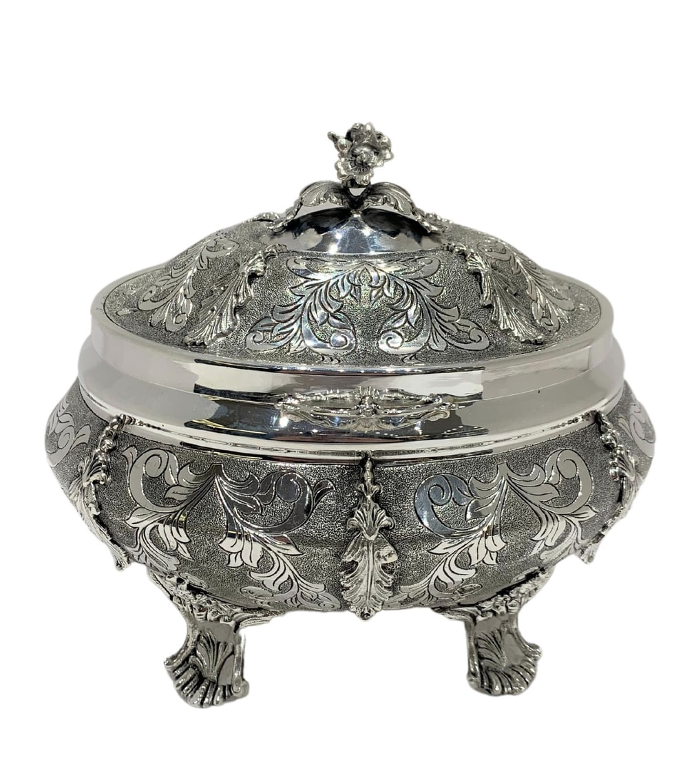 Handmade 925 Sterling Silver Floral Leaf Applique Esrog Box (1 of 3)