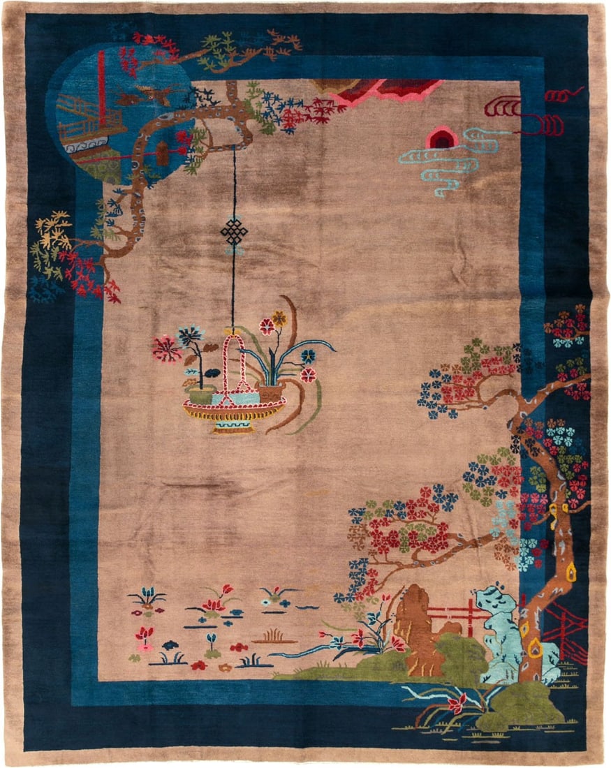 9' 2" x 11' 7" Chinese Deco Room Carpet 1940s: 9' 2" x 11' 7" Chinese Deco Room Carpet 1940s Antique Chinese Art Deco carpet from the 1940s with a room-size format. Pre-owned condition. Specifications Title: Antique Chinese Art Deco Rug Type: Chin