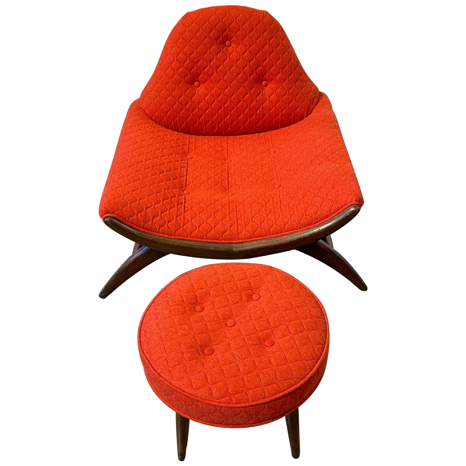 Adrian Pearsall Mid-Century Gondola Chair & Ottoman Set: Adrian Pearsall Mid-Century Gondola Chair & Ottoman Set Introducing the Adrian Pearsall Gondola Club Chair and Ottoman set, a stunning example of Mid-Century Modern design. This iconic set includes a 