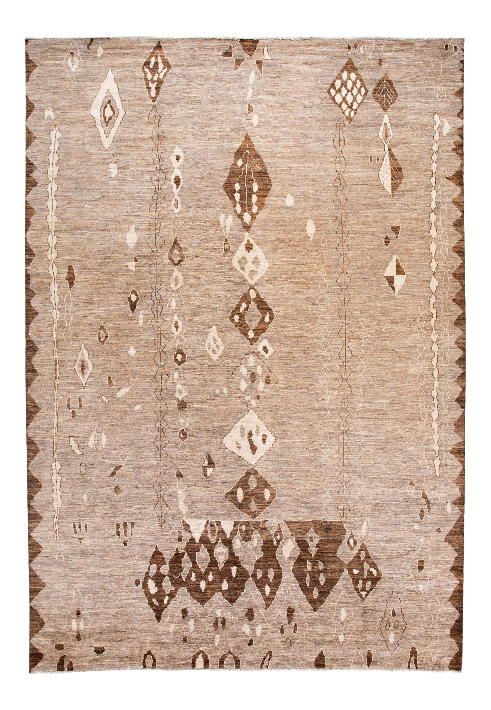 Oversized Hand-Knotted Moroccan Tribal Wool Rug 12'2 x 17'6 Beige: Oversized Hand-Knotted Moroccan Tribal Wool Rug 12'2 x 17'6 Beige Enhance your living space with this stunning oversized Moroccan-style hand-knotted wool rug. Featuring a beautiful beige field, this r
