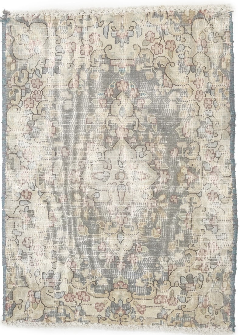 Vintage Floral Hand-Knotted Wool Area Rug 1'6 x 2'0: Vintage Floral Hand-Knotted Wool Area Rug 1'6 x 2'0 Enhance your space with this exquisite Antique Distressed Wool Rug, a vintage classic that measures 1'6" x 2'0" ft. Featuring a charming floral patt