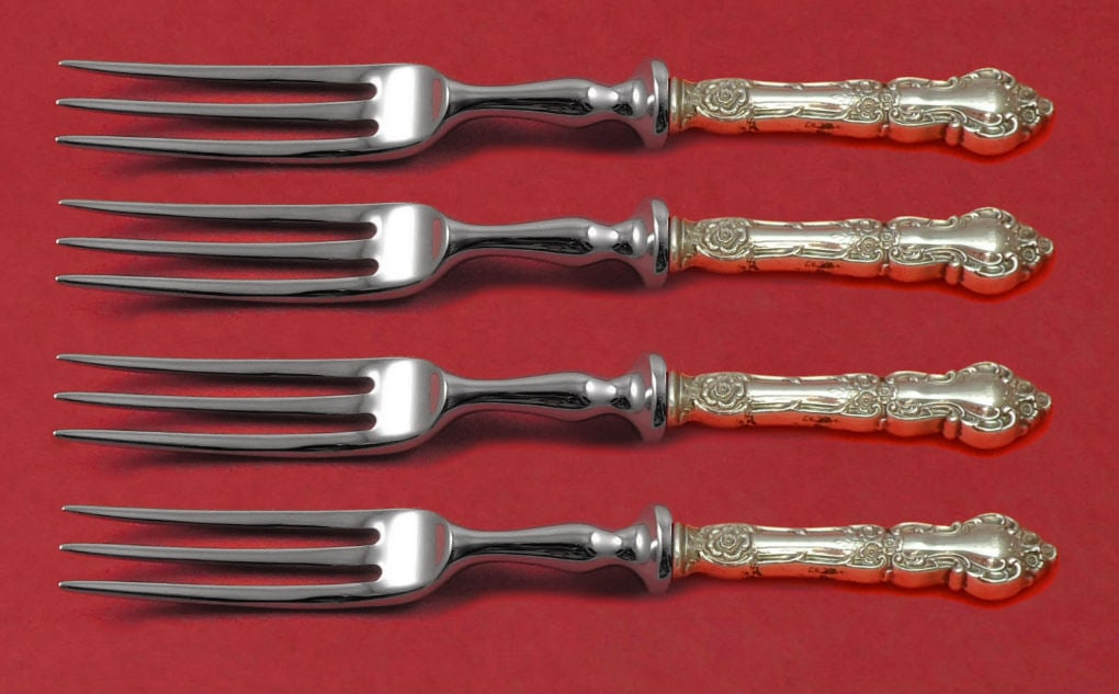 Wallace Meadow Rose Sterling Silver 4pc Custom Fruit Fork Set 6" (1 of 2)