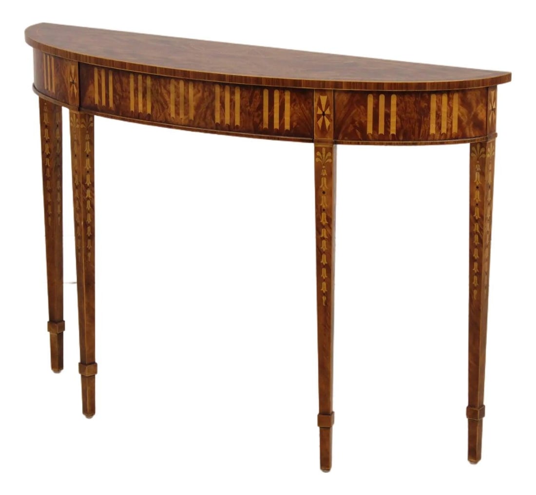 Theodore Alexander mahogany bowfront console table with marquetry inlay (1 of 10)