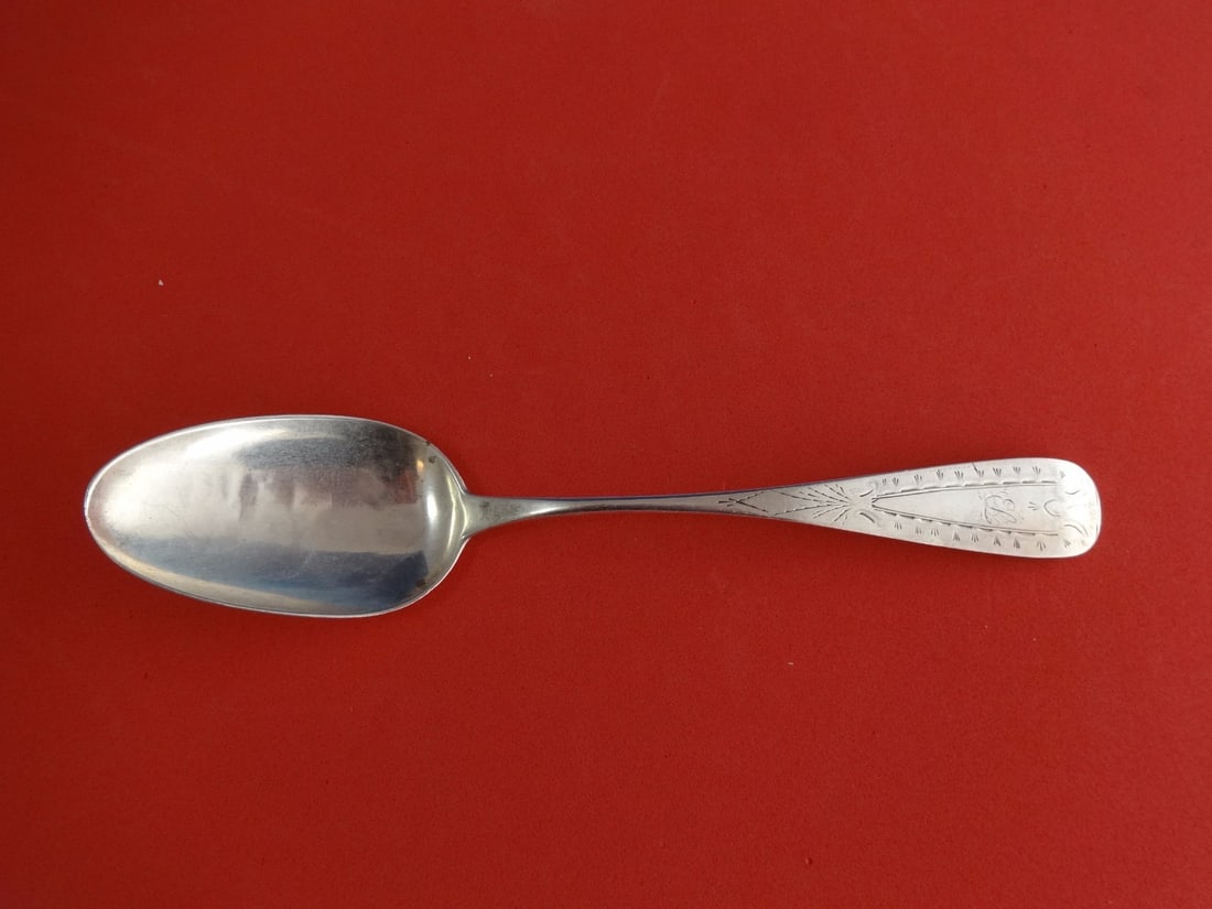 Unknown Maker Coin Silver Serving Spoon 8 1/4 Monogrammed (1 of 1)