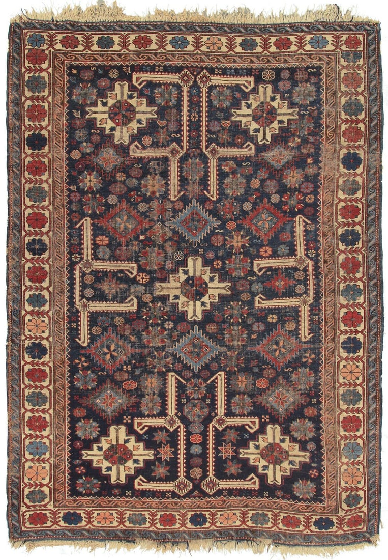 Antique Caucasian Shirvan wool geometric rug 4'2 x 5'9 circa 1890 (1 of 12)