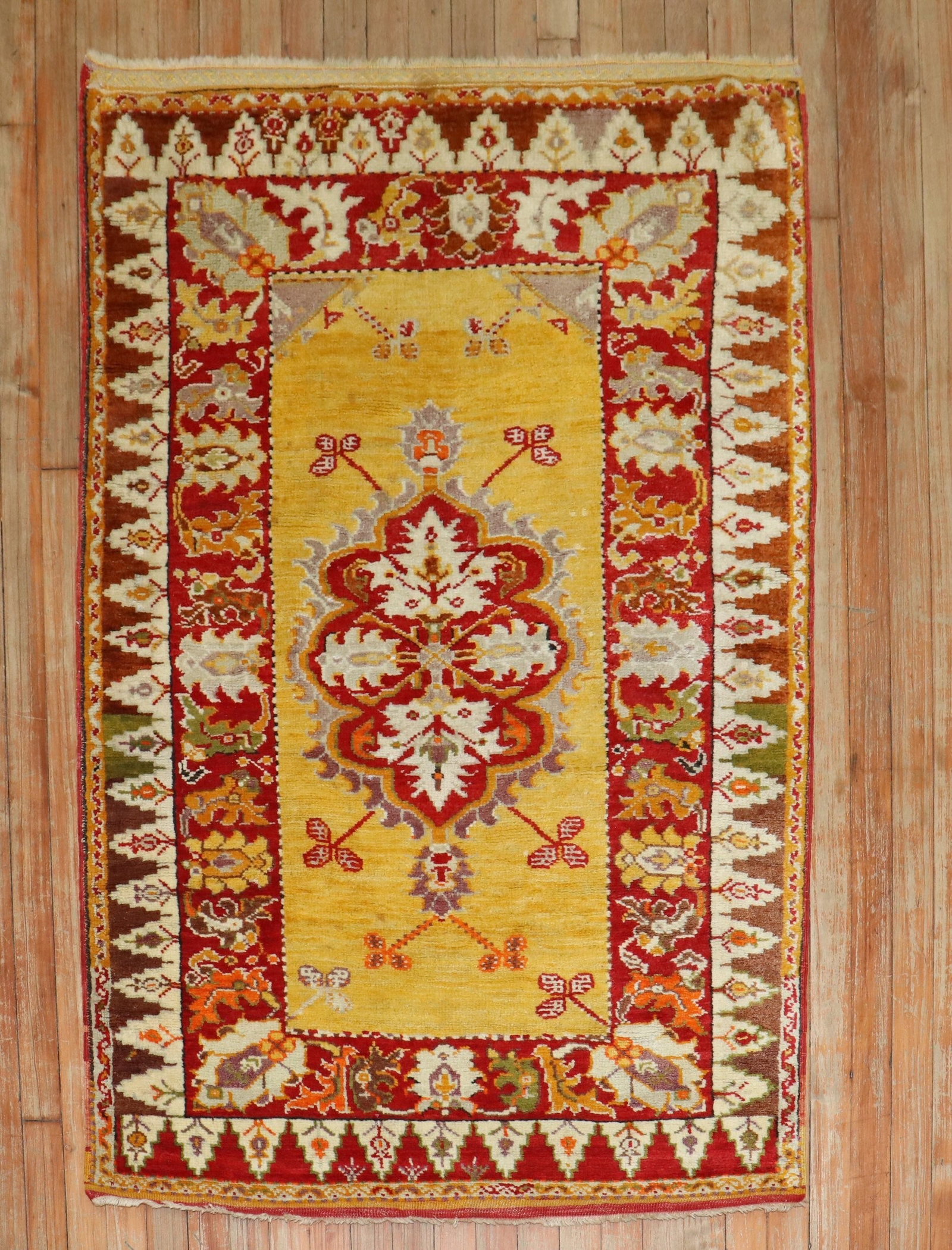 3' 3" x 4' 8" Turkish Melas Scatter Rug Yellow Field (1 of 6)