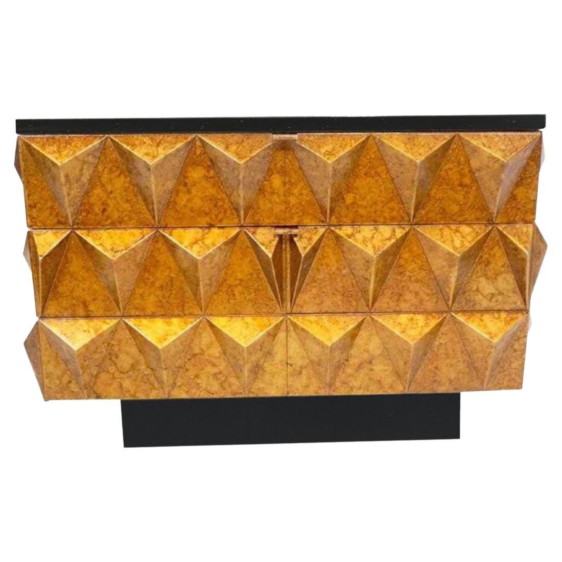 Modern Gilt Lacquered Chest of Drawers: Modern Gilt Lacquered Chest of Drawers This striking modern gilt lacquered studded chest of drawers features a sleek black lacquered top and is designed with two spacious drawers--one smaller and one 