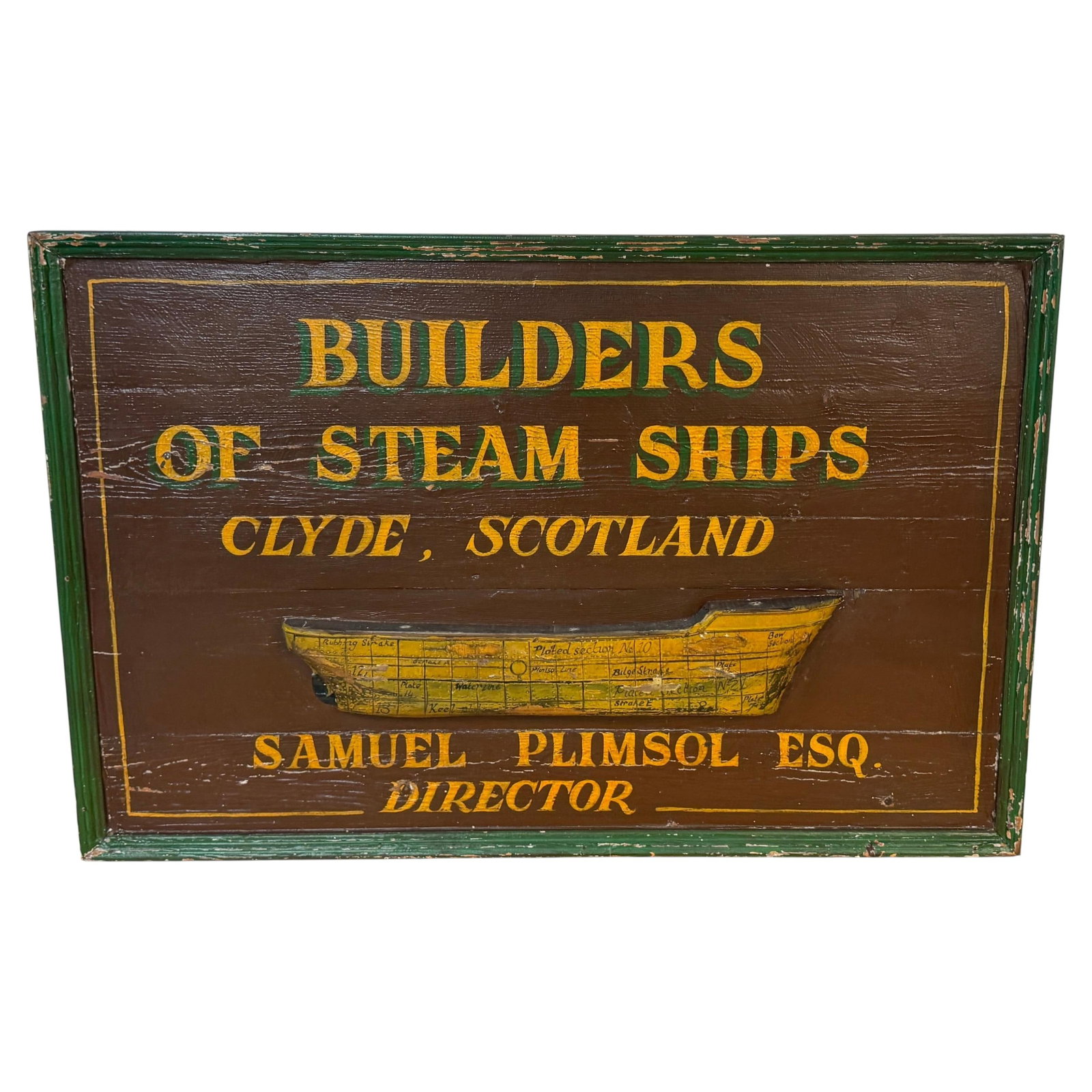 High Victorian Clyde shipbuilders sign with carved steamship hull model (1 of 17)