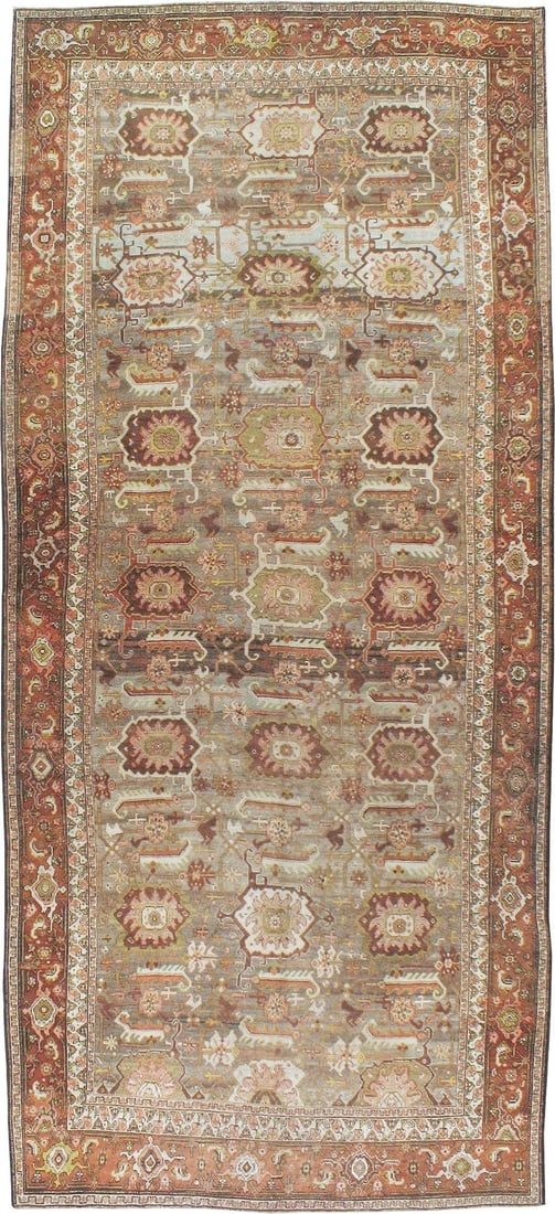8' x 17' 8" Persian Bidjar Corridor Rug in Slate Gray Earth Tones: 8' x 17' 8" Persian Bidjar Corridor Rug in Slate Gray Earth Tones Early 20th century Persian Bidjar corridor rug with intricate floral and geometric patterning in slate gray and earthy tones. This pre