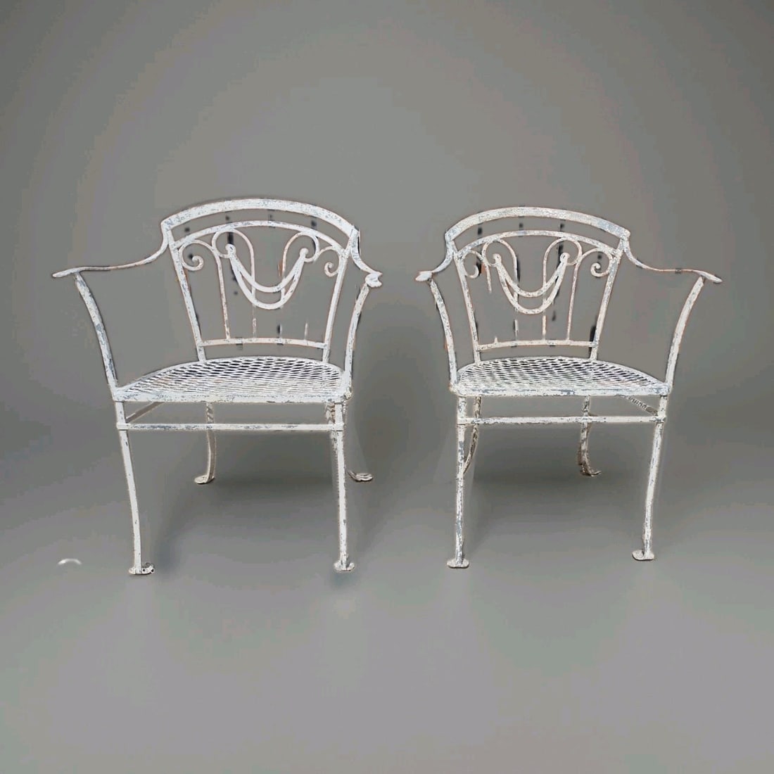 Pair of Joseph Leinfelder wrought iron garden armchairs white (1 of 8)
