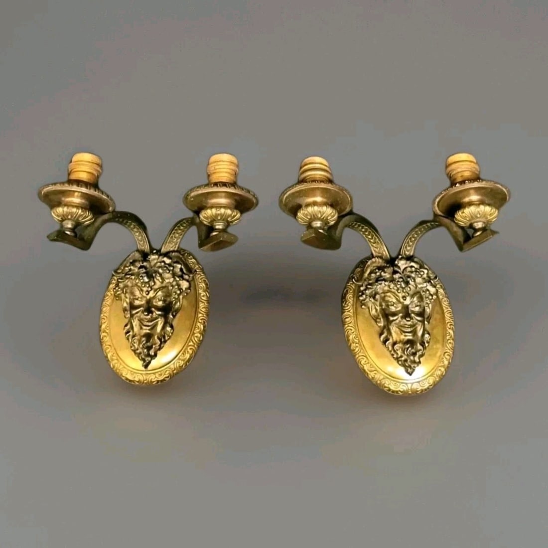 Pair of Antique French Bronze Satyr Double Arm Wall Sconces (1 of 18)