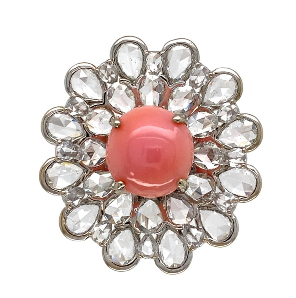 GIA Reported 18k White Gold Conch Pearl Halo Ring Size 6.75 (1 of 14)