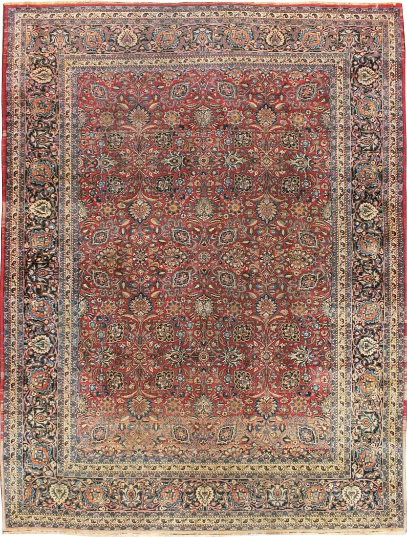 10' 8" x 14' 1" Persian Meshed room rug red blue (1 of 7)