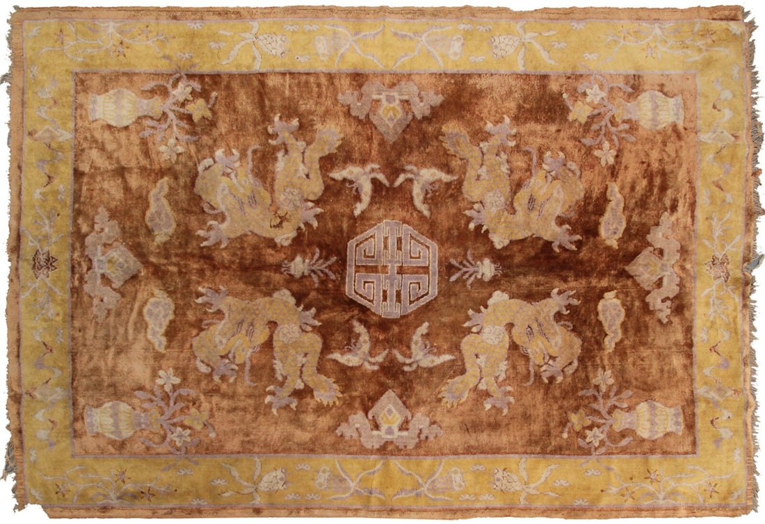 Antique Chinese silk tapestry rug with dragon bat vase motif 4'3 x 6'3 (1 of 11)