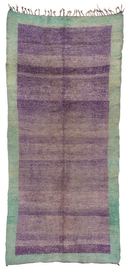 7' 5" x 16' Mid 20th Century Moroccan Rug in Purple and Green: 7' 5" x 16' Mid 20th Century Moroccan Rug in Purple and Green Vintage Moroccan rug from the mid-20th century featuring a narrow, long format in purple and green. Specifications Type: Moroccan rug Styl