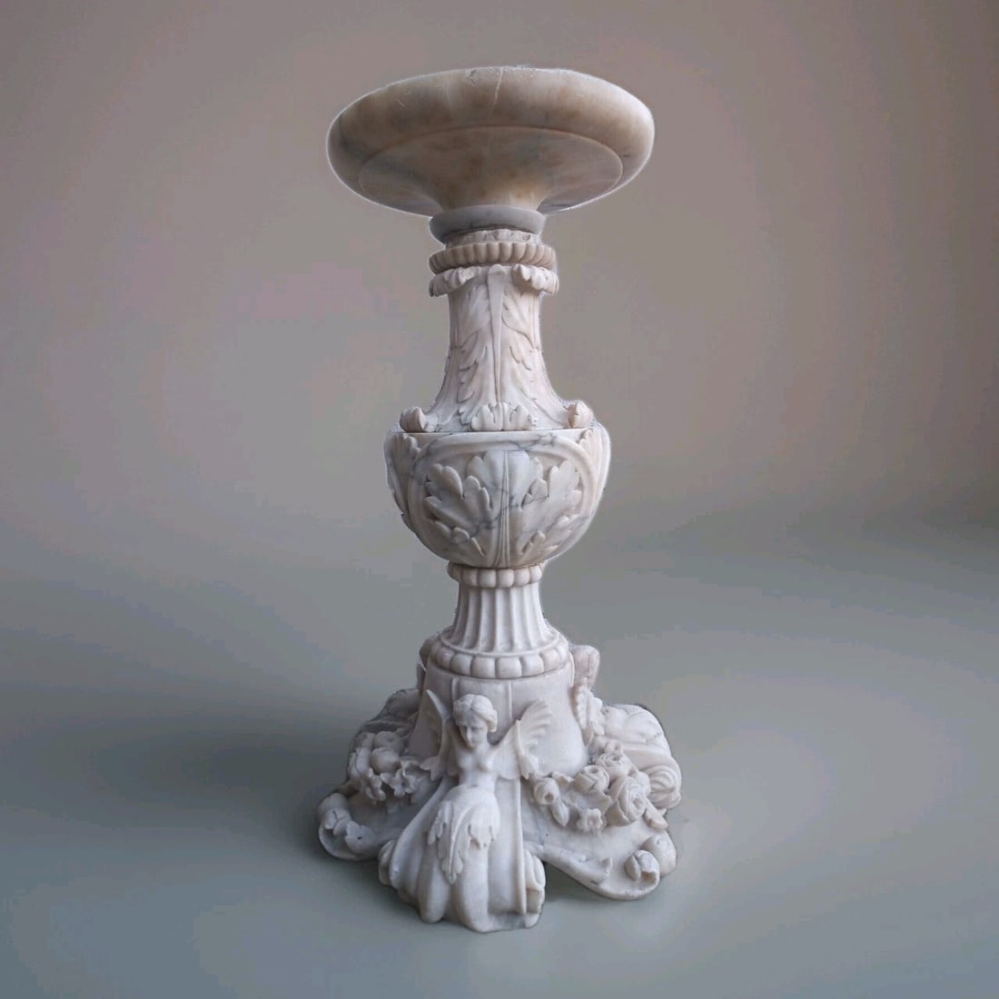 Italian Renaissance Revival alabaster pedestal base signed 19th century (1 of 18)