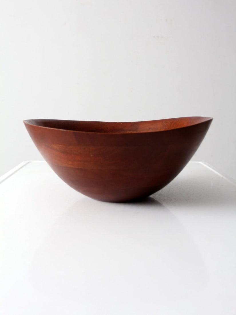 Vintage Hand-Turned Wooden Bowl 15.25x14.75 Warm Tone (1 of 14)