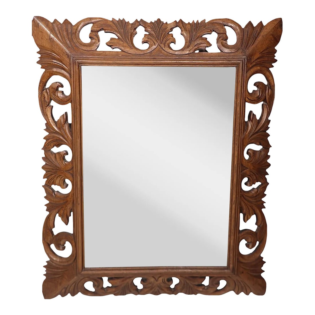 1970s Mexican Brutalist Style Carved Wood Mirror 38 x 36.5 (1 of 10)