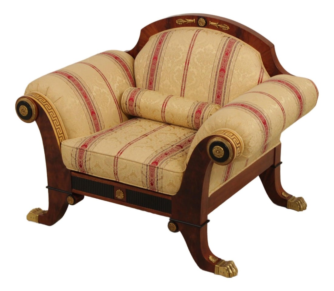 Mahogany Armchair with Greek Key Inlay and Brass Ormolu Trim (1 of 10)