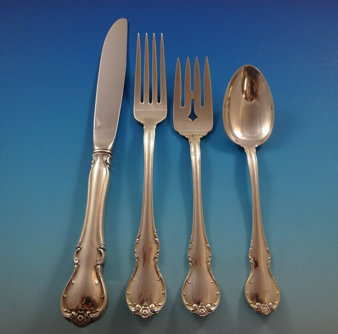 Towle French Provincial Sterling Silver Flatware Set 25 Pieces for 6 with Caddy: Towle French Provincial Sterling Silver Flatware Set 25 Pieces for 6 with Caddy Enhance your dining experience with this exquisite French Provincial Sterling Silver Flatware Set from Towle, featuring 