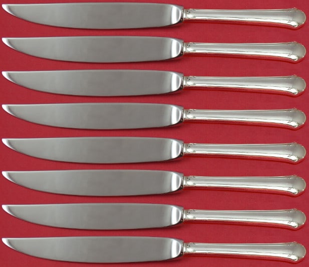 Towle Chippendale Sterling Silver Steak Knife Set of 8 Not Serrated: Towle Chippendale Sterling Silver Steak Knife Set of 8 Not Serrated Elevate your dining experience with this exquisite set of 8 Chippendale steak knives by Towle. Crafted with a sterling silver hollow