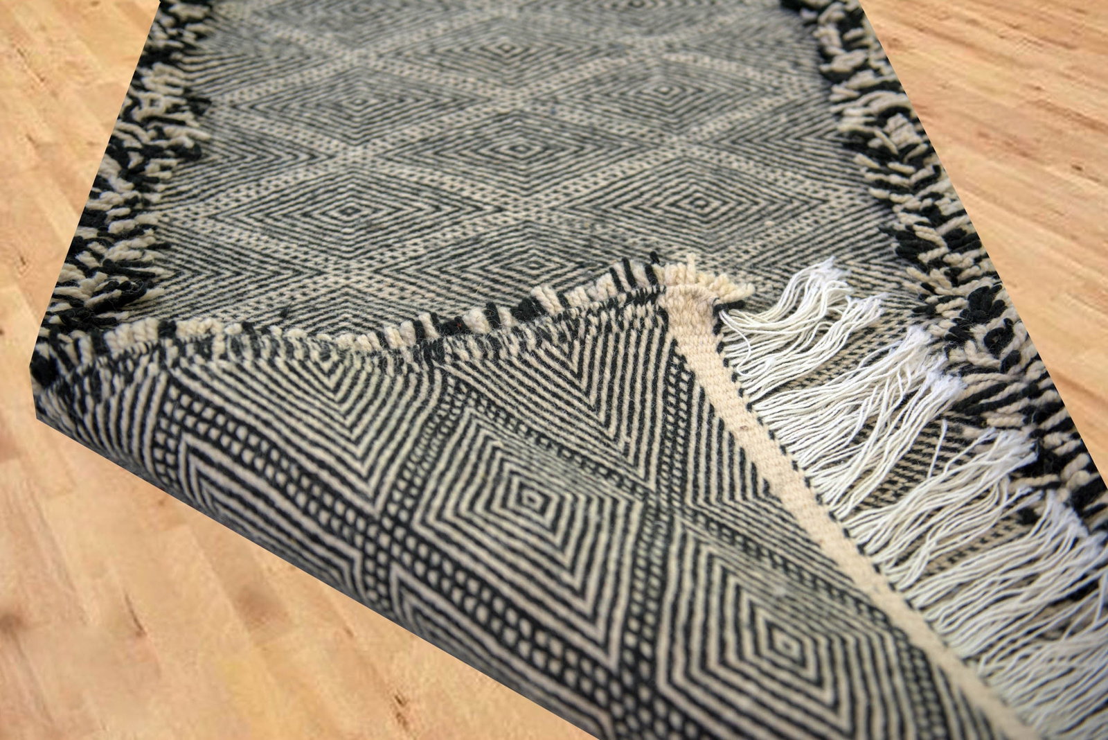 Handwoven Moroccan Taznakht Runner Rug 100 Wool Geometric Design (1 of 3)