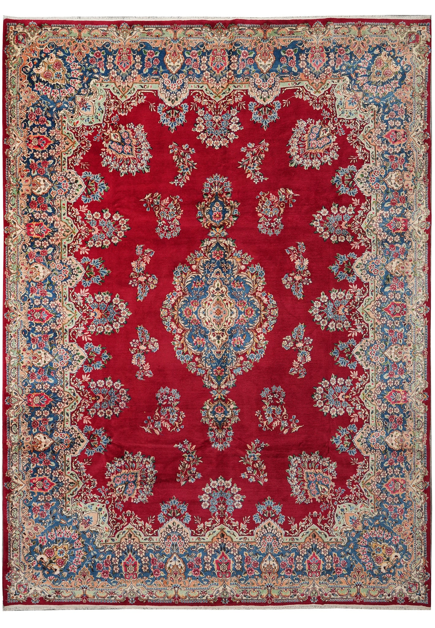 Authentic Persian Kerman Floral Red Rug 9 x 12.5: Authentic Persian Kerman Floral Red Rug 9 x 12.5 Free continental US Shipping This authentic Persian Kerman rug features a classic floral design in rich red tones. Crafted with attention to traditiona